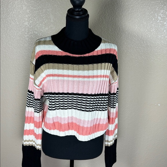 SHEIN Tops - Chic Striped Cropped Knit Sweater | Cozy Ribbed Mock Neck